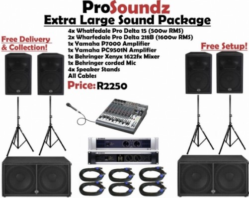 Pro Soundz: Sound Package Hire. "Extra Large Sound Package". R2250. Fr