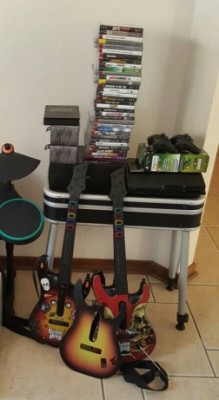 PS3, Guitar hero, drums, DJ table, singstar and games