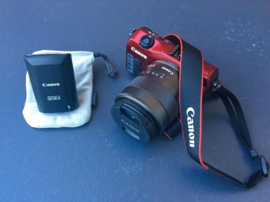 Canon EOS M Red camera with EF-M 18-55mm f/3.5-5.6 IS STM Lens