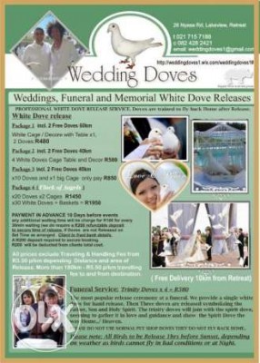 White Doves for Hire Weddings, Funerals, ect. West Cape only